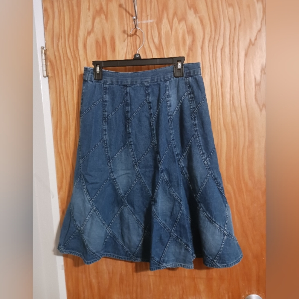 Studio West  Y2k Blue Denium Patchwork Skirt Size M- Festival M